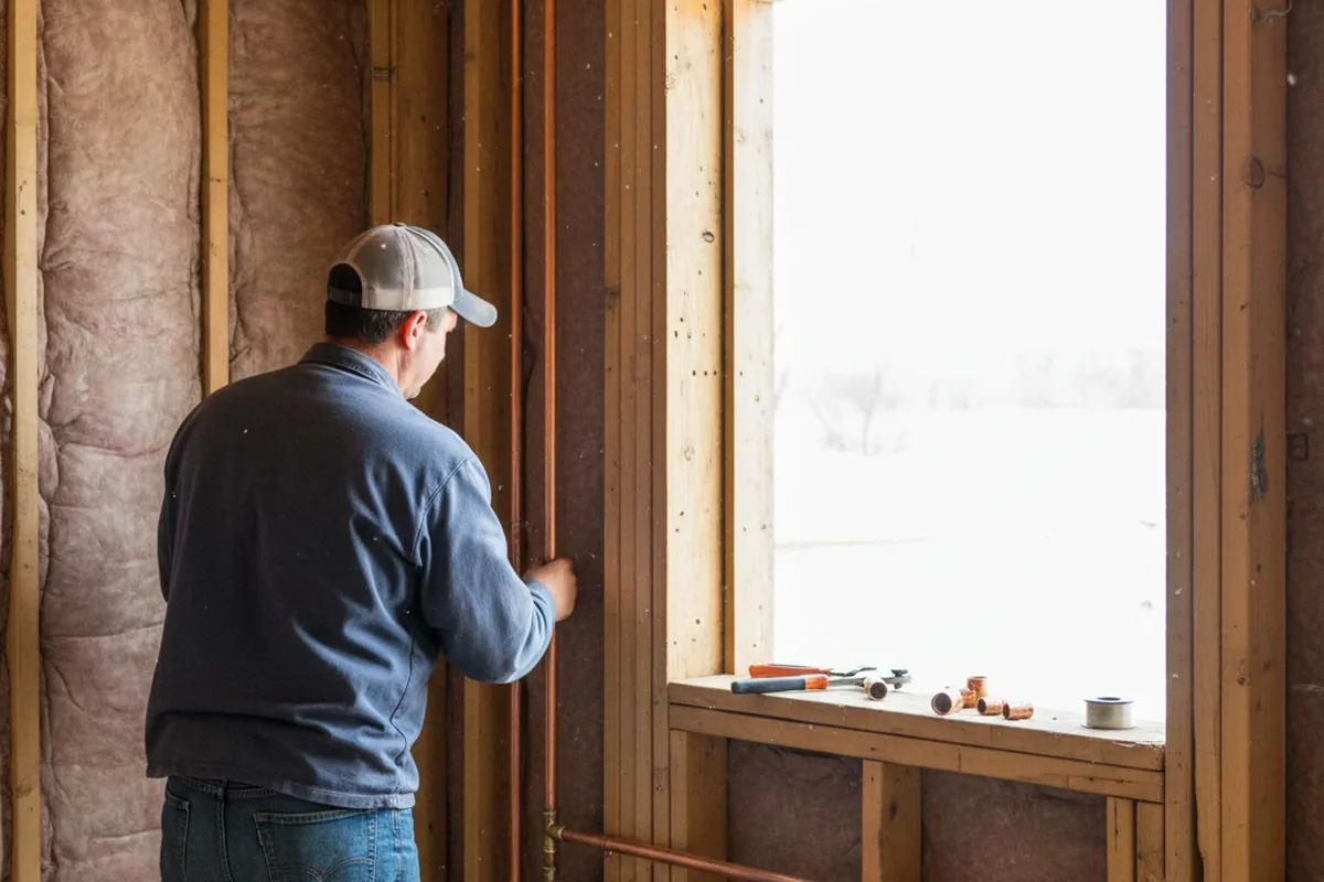 Licensed plumber running new copper supply lines in a Niota home